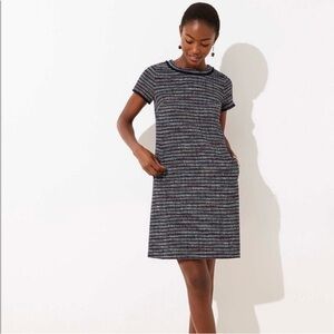 LOFT Navy Rainbow Boucle Shift Dress